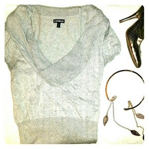 Express Ribbed Short Sleeve Cowl Neck Top